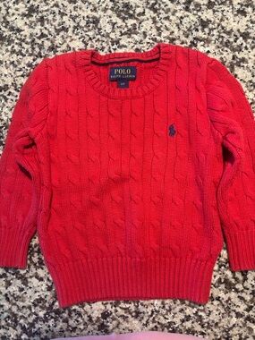 Polo by Ralph Lauren Bright Red Cable-Knit Crewneck Sweater
